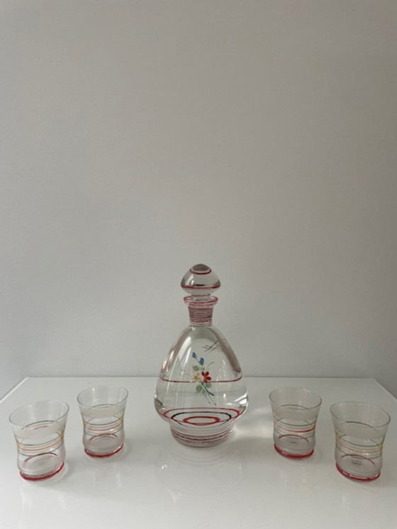 Image 1 of Art Deco likeurset: karaf met 4 glazen (1930)