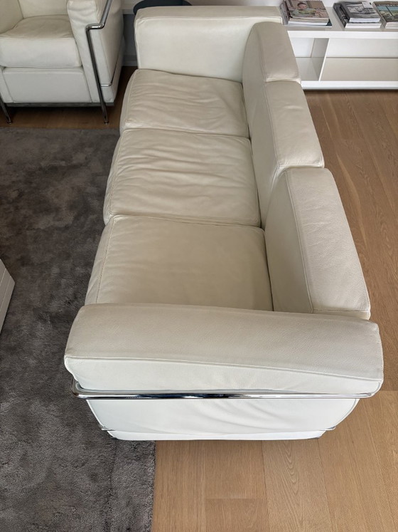 Cassina LC2 3 Seater - White Leather – Divani, Chrome (photo 5 of 8)