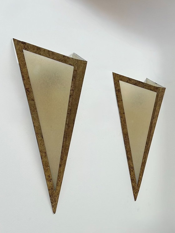 Image 1 of Paire d'appliques XL en métal doré et parchemin, France, 1970