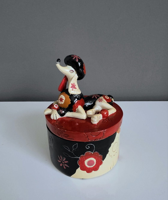 Ceramic dog on jewelry/trinket box, 80s, Decorative Objects, Black (photo 2 of 13)