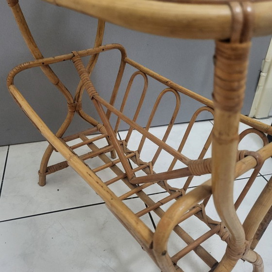 Image 1 of Portavasi, portariviste e mensola in rattan dal design scandinavo, 1960-70