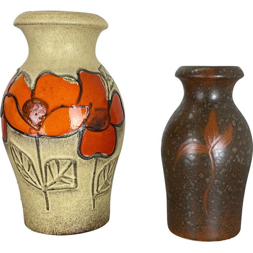 Paire de vases vintage en céramique de lave pour Scheurich, Allemagne 1970