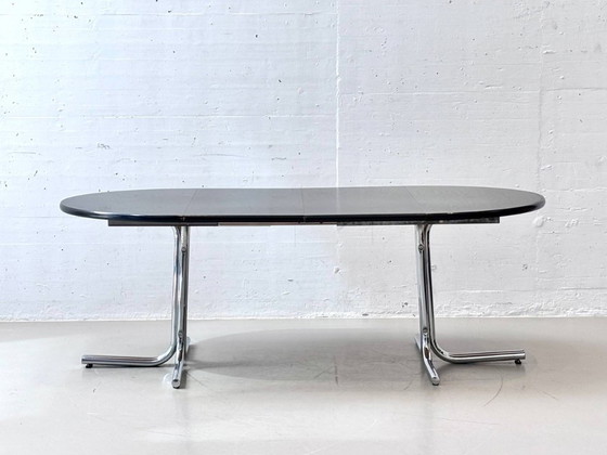 Image 1 of Black extendable table with chrome frame, 1970s