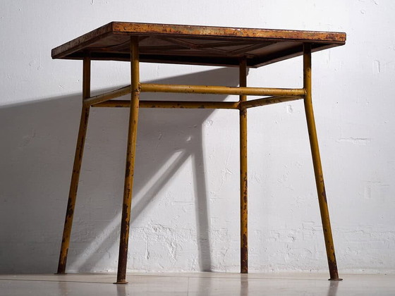 Ochre colored antique outdoor table (c.1920) #3, Garden tables, Iron, Brown, Vintage (photo 10 of 17)