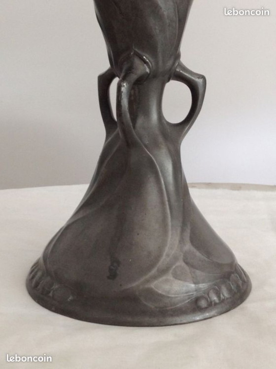 Image 1 of Pewter vase by Kayserzinn 4445, Art Nouveau floral relief, circa 1905