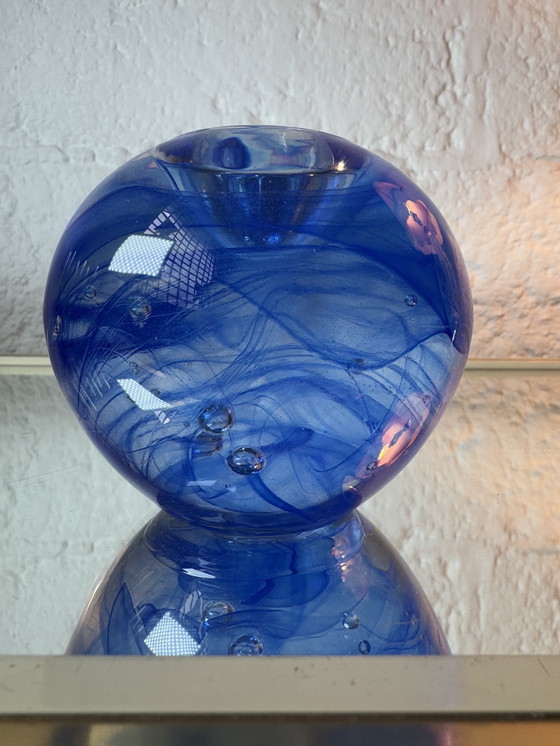 Image 1 of Kosta Boda blauer Glaskerzenständer aus den 1980er Jahren