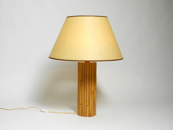 Image 1 of Large beautiful 1970s Italian bamboo table lamp with large oiled paper shade