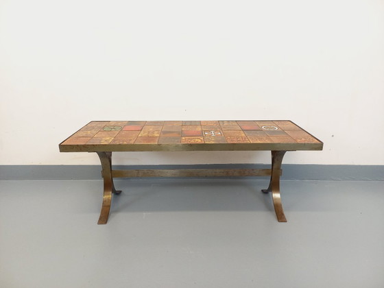 Image 1 of Table basse rectangulaire vintage Roche-Bobois en acier et céramique des années 60 70