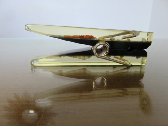Image 1 of Resin clip with inclusions, photo holder, letter holder, paperweight, 60s
