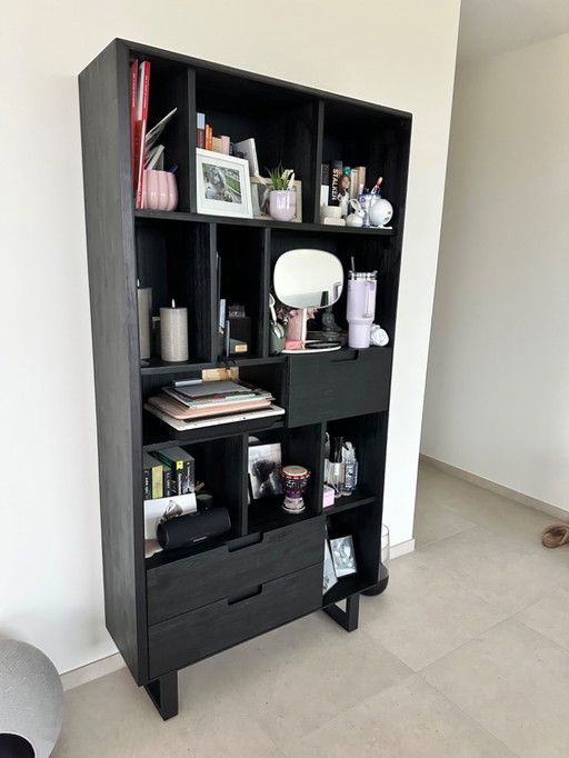 Black acacia wood bookcase