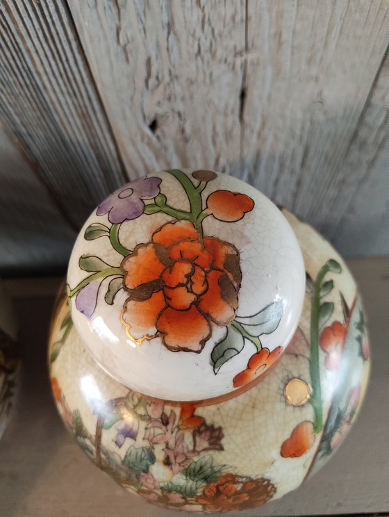 Image 1 of Beautiful Set of 3 Vintage Satsuma Ginger Jars