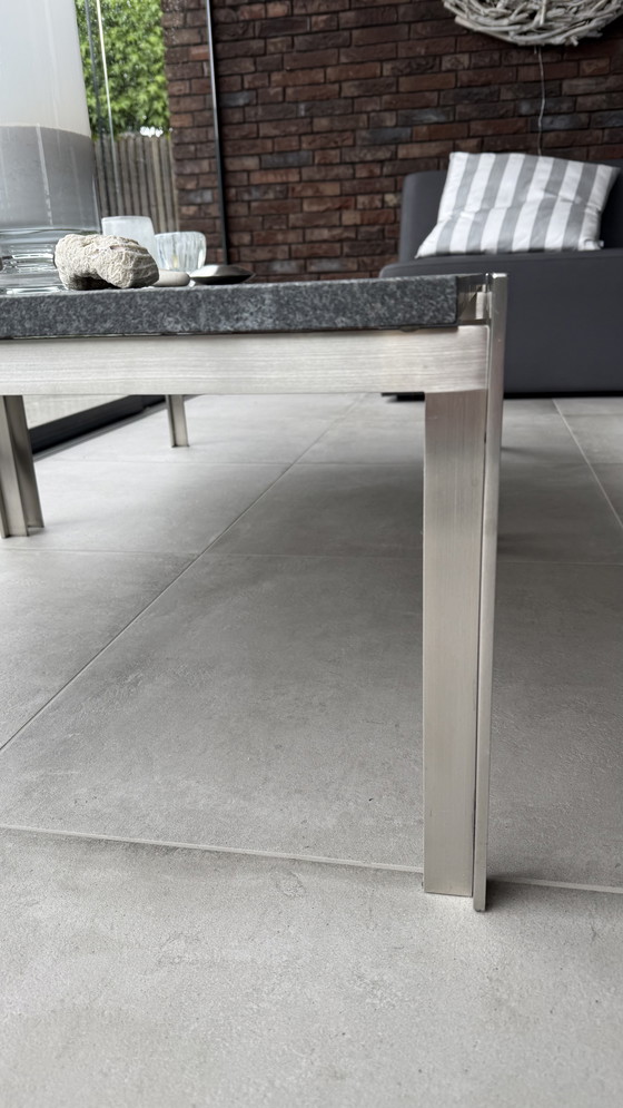 Image 1 of 2x tavolini da caffè M2 in acciaio inox con piano in pietra