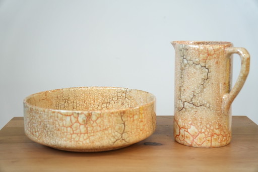 Brocca e ciotola Crackle di Ditmar Urbach degli anni '80 – Arte ceramica ceca