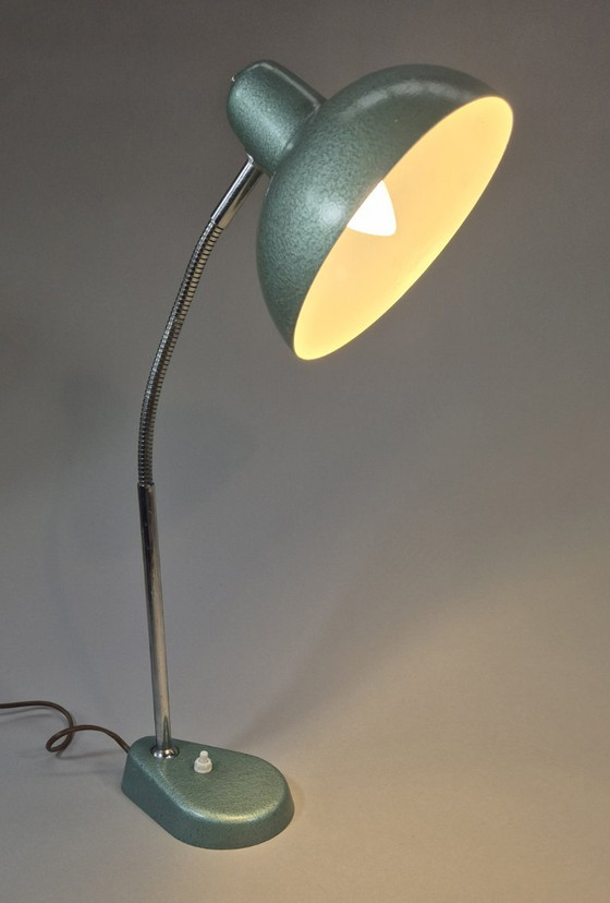 Bureau tafellamp met flexibele arm, groen, Aluminor, Tafellampen, Metaal, Chroom, Vintage (foto 7 van 10)