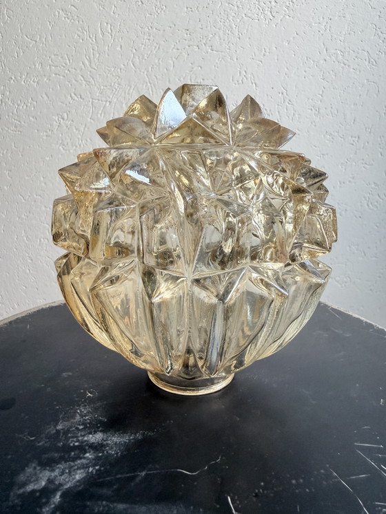 Image 1 of Set van 3 Vintage Glazen Plafondlampen / Kappen – Kristallook (Jaren 60)
