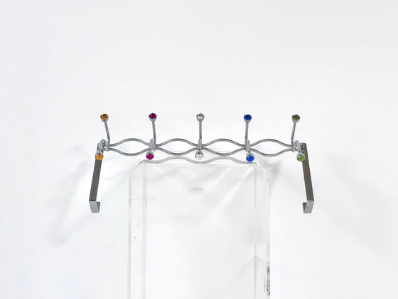 Portemanteau vintage de porte avec boutons colorés, Portemanteaux, Métal, Verre, Argenté, Modern (photo 4 sur 8)
