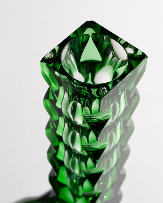 Image 1 of Exbor Oldřich Lipa (Lipský) Skulpturale smaragdgrüne Kunstglasvase Böhmen 60er Jahre