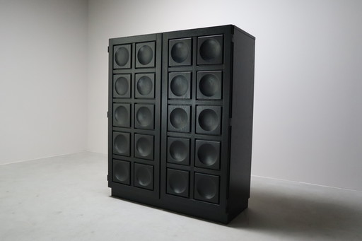 Meuble de bar brutaliste noir de Frans Defour, Belgique, années 1970