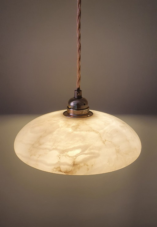 Lampada a sospensione vintage in alabastro - Art Déco - Metà secolo – hanglampen, Stone, Metal (photo 2 of 23)