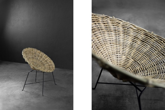 Image 1 of Fauteuil rond en bambou tressé Vintage Mid Century German Modern, 1960s