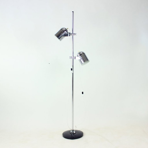 Lampada da terra vintage Combi Lux cromata con doppio faretto, Cecoslovacchia, anni '70 – vloerlampen, Chrome