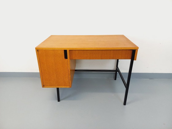 Image 1 of Bureau moderniste vintage Multitable par Jacques Hitier en bois de chêne et métal noir des années 50 60