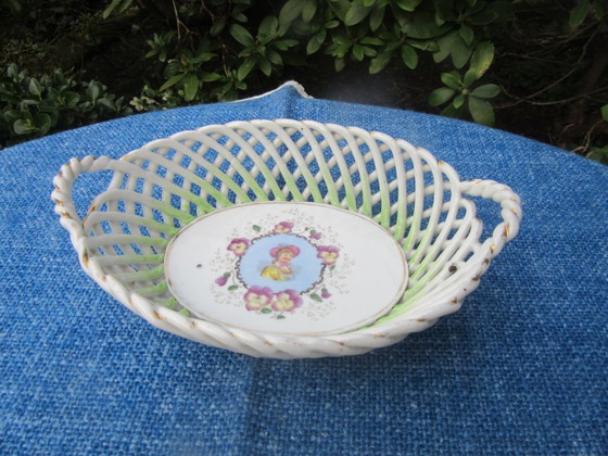 Image 1 of Antique Reticulated Openwok Serving Dish Tray with handles
