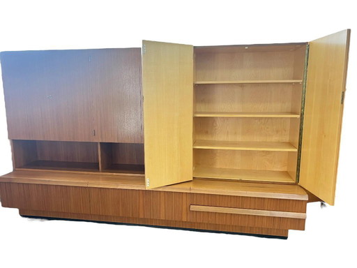 Mid - Century living room wall unit, Germany ca. 1960s. Teak veneered