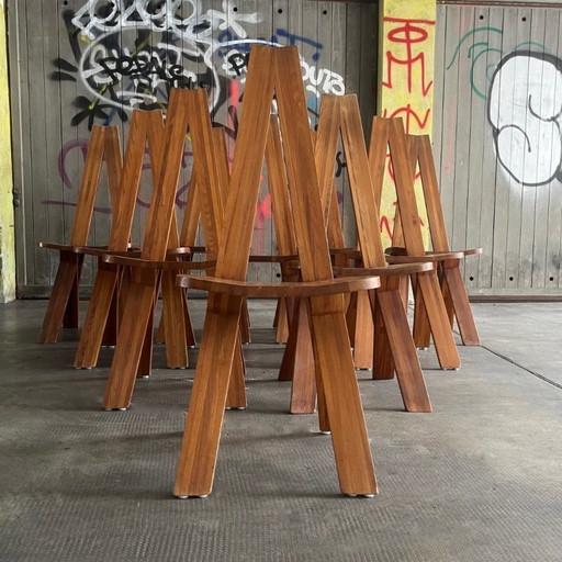 10x vintage chairs S45 solid elm by Pierre Chapo