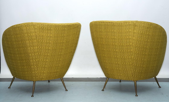 Image 1 of Pair Of Ico Parisi-Style Armchairs In Original Fabric, Italy, 1950S