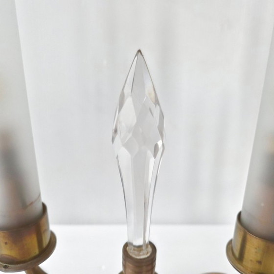 Image 1 of Pair of vintage 1950s brass and glass candle lamps, Art Deco style.