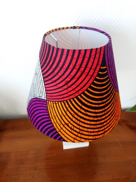 Image 1 of Vintage albasten lamp met lampenkap van wasstof.