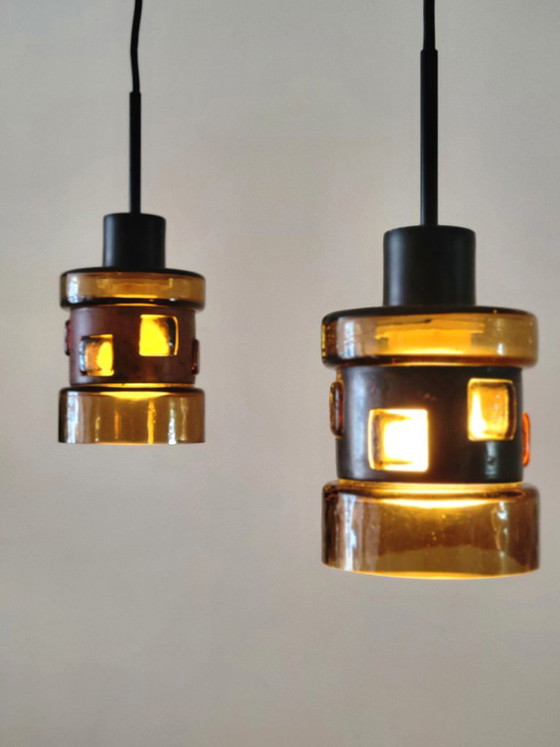 Set aus 2 Pendelleuchten von Victor Bernt für Flygsfors, Schweden, 1960 – Copper, Glass (photo 6 of 8)