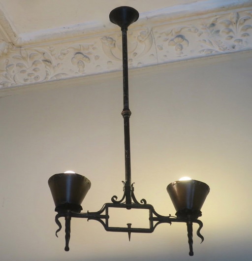 Brutalist Wrought Iron and Copper Chandelier, 1960s