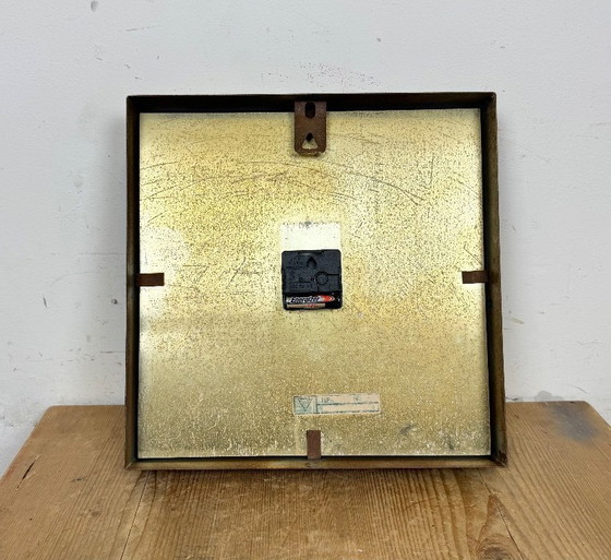 Image 1 of Grijze roestige industriële vierkante wandklok van Pragotron, jaren 70