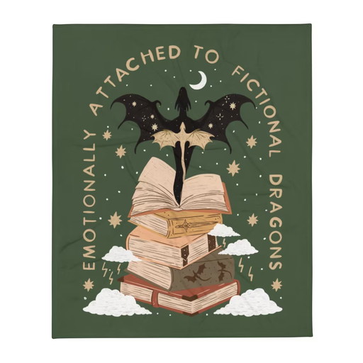 Emotionally Attached to Fictional Dragons Bookish Blanket, Fantasy Romance Reader Gift, Romantacy Book Merch, Booktok