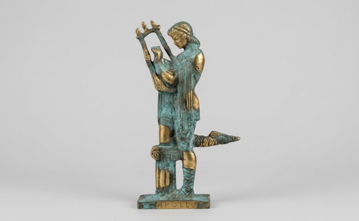 Apollo – handgefertigte Bronze-Statue im antiken Stil, grün-gold patiniert, 22 cm