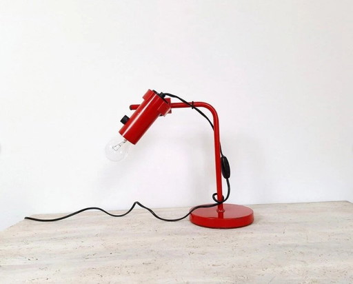 Vintage Red Metal Table Lamp / Adjustable Mid Century Desk Lamp / Italian Memphis Style Office Lighting / Retro Drawing Task Lig