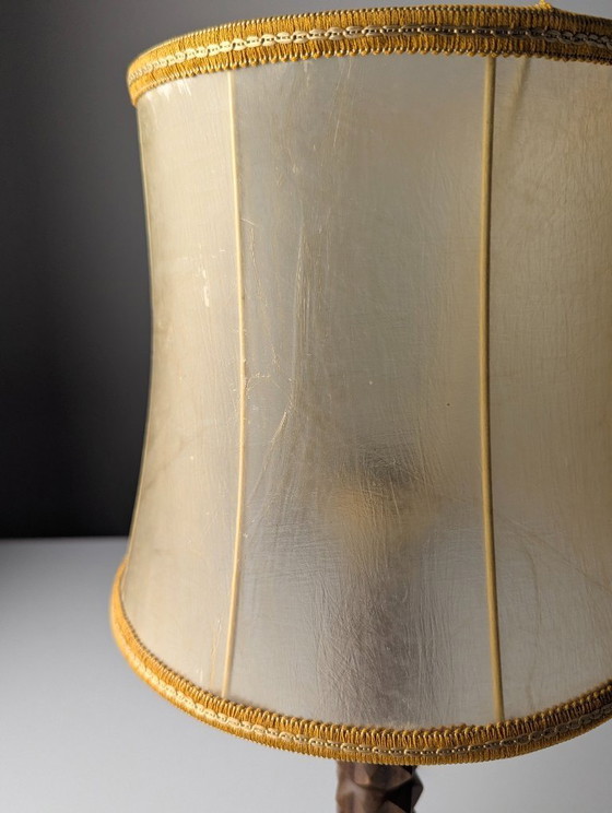 Image 1 of Charles Dudouyt Table Lamp, Oak with Parchment Leather Shade, France, 1950s