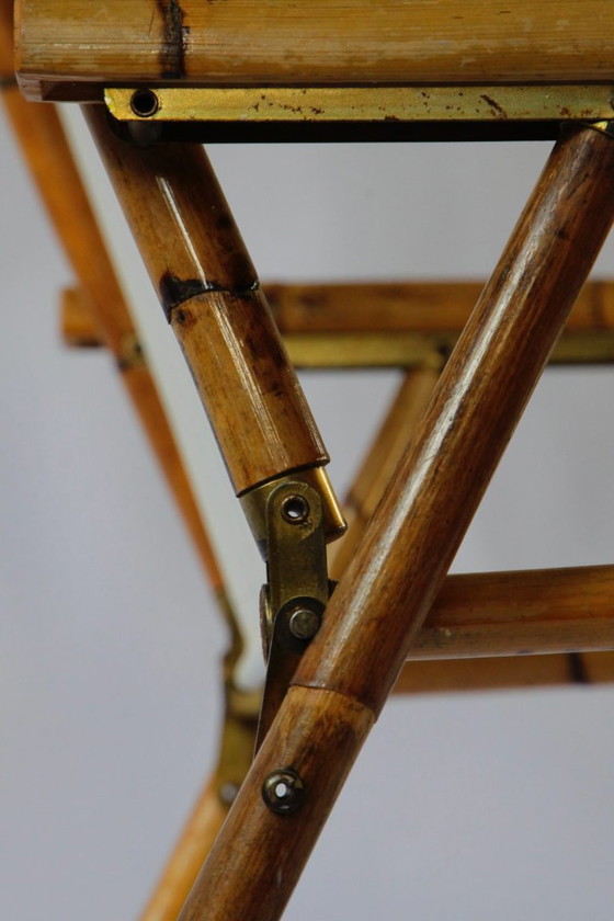 1960s Italian Bamboo Folding Chair, Textile, Brown, Vintage (photo 4 of 10)