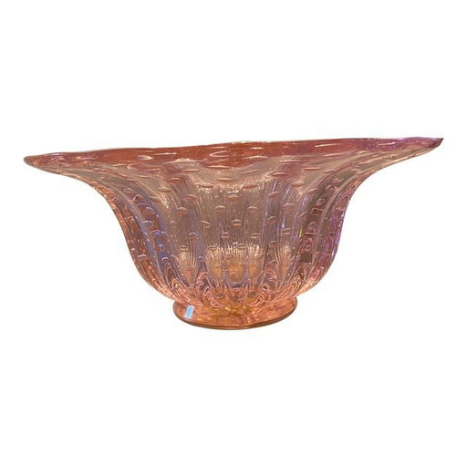 Jarrón contemporáneo de cristal de Murano rosa con bolas de aire, hecho a mano