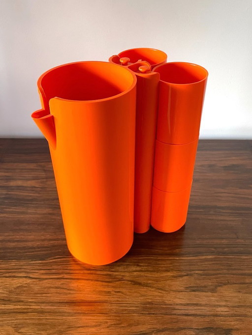 Juego de servicio de jugo francés vintage de los años 70 con 9 naranjadas de Vitrac