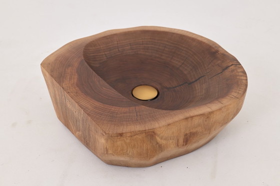 Image 1 of Lavabo de madera de nogal tallado a mano – Lavabo de baño escultural orgánico, Logniture