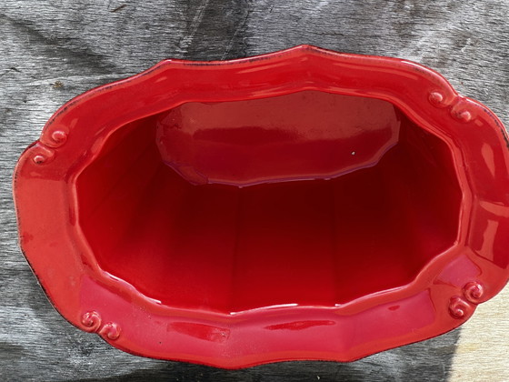 Image 1 of Grote rode keramische terrine jaren 50