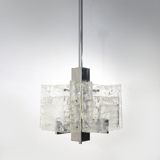 Kroonluchter van verchroomd metaal en glas, jaren 70 – plafondlampen, Metal