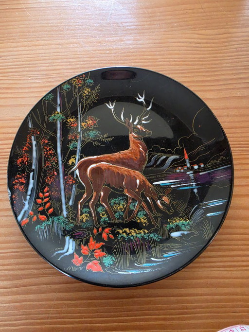 Vintage Longwy Dekorteller - Dekor "Horizon" Hirsch & Reh 24,5 cm