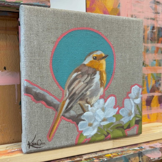 Image 1 of Robin, oil on canvas, 20x20 cm, Sandra Kolondam