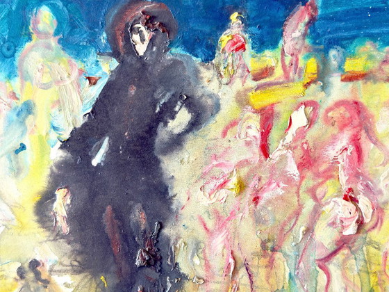 Bernard Damiano, Personaggi su sfondo blu, 1998, Dipinti e disegni, Tela, Abstract (foto 2 di 6)
