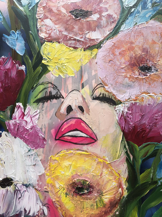 Image 1 of Lilian Frohn - abstract vrouwenportret met bloemen 