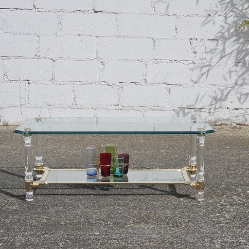 Italienischer schwerer zweistöckiger Couchtisch aus Lucite, Tommaso Barbi, Regency-Stil, 80er Jahre
